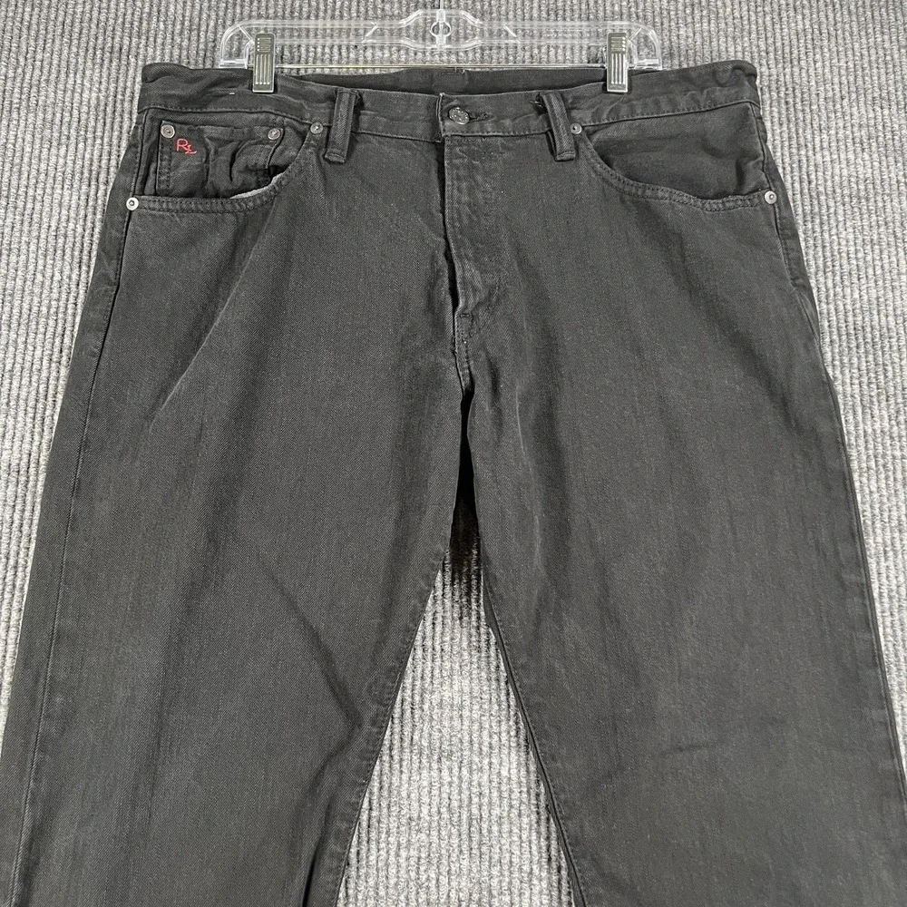 Polo Ralph Lauren Jeans Mens 36x32 Black Hampton Straight Leg Denim Selvedge